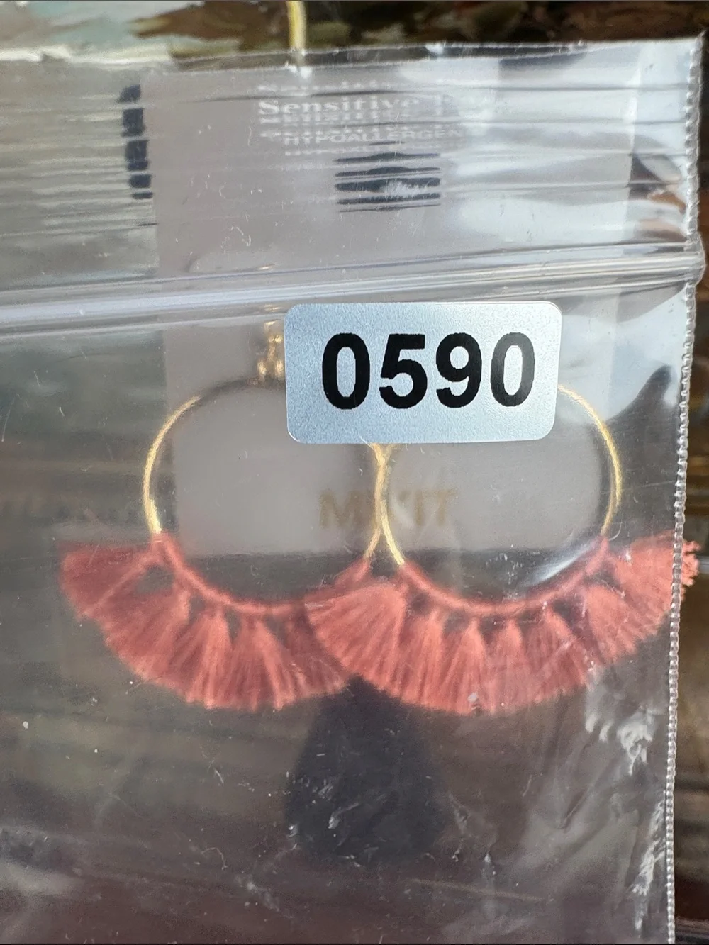 0590-Mixit Gold Hoop Earrings with Coral Tassel Fringe